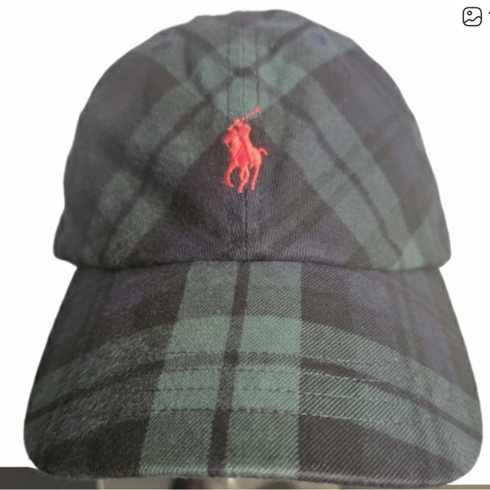 NWT Ralph Lauren Polo Black Watch Plaid Cap with Red Polo Player